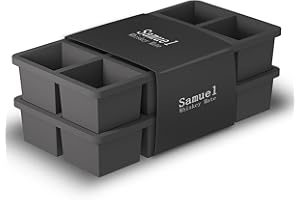 Samuelworld Large Silicone Ice Cube Tray Molds, 2-Pack, Big 2 Inch Cubes - Food Grade, Flexible, 8 Cavity Easy Release Slow Melting Ice for Whiskey, Cocktails, Gifts & Christmas - Black