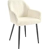SONGMICS Dining Chair, Corduroy Armchair, Metal Legs | Upholstered Kitchen Chair with Armrests, Max Load TYRA Collection LDC0