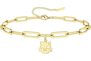 Dreamtimes Bonita pulsera de tobillo con colgante de gato para mujer acero inoxidable ajustable cadena de pie de verano hipoalergénica para amantes de las mascotas regalo delicado para uso