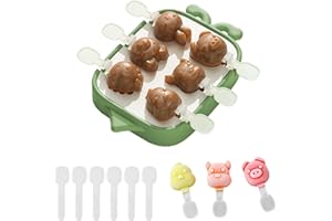FENGQQKJ Stampi per Gelato Stampo in Silicone per Ghiaccioli Senza BPA Stampo per Gelato per Formaggio Stampo per Gelato a Forma di Animale Carino 6 Fori con Coperchio, 6 Bastoncini per Fare gelato