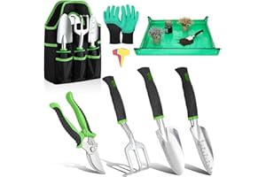 Housolution Juego de Herramientas de Jardín, 8 PCS, Kit de Herramientas de Mano de Jardinería, Suministros de Jardinería de Aleación de Aluminio Resistente con Mango, Bolsa de Almacenamiento, Verde