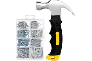 PRITOK Mini martello da carpentiere 600 piccoli chiodi, set con chiodi hardware, mini martello da carpentiere con manico antiscivolo per fai da te, lavori di legno, campeggio, riparazione