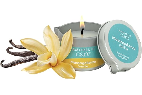 Amorelie Care - Bougie de massage parfum vanille (50 ml) - Cire se transforme en huile pour massages en couple