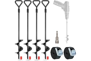 VONLUX Bodenanker Erdanker 38cm, 4 Stück Trampolin Bodenanker Set mit Adapter und 2 Gurtband, Eindrehen Erdanker aus Stahl für Schaukel, Sonnensegel, Zelte, Camping, Zäune