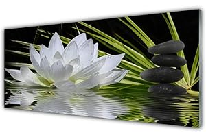 Tulup Impression sur Verre de 125x50 cm - Image - Tableau - Photo décorative panoramique - Floral Fleur Eau Pierre