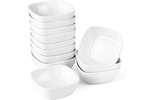 MALACASA White Porcelain Ramekins, 12 Piece 170ML Square Dipping Bowls Small Creme Brulee Ramekins Soufflé Dishes Baking Dish Sauce Dishes Snack Serving Dishes, Oven Safe