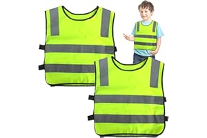 Ownkim Conjunto de 2 Chalecos Reflectantes para Niños,Alta Visibilidad Amarillo Fluorescente con Tiras Reflectantes a 360°,Seguridad y Protección en el Camino a la Escuela y Actividades Exteriores