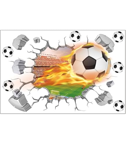 Autocollant Mural Football 3D - Décor Sportif 50x40cm Pour Chambre Ado, Salon Ou Salle De Jeux