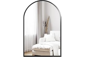 Dripex Miroir Mural Arqué 60×90cm, Grand Miroir de Maquillage avec Cadre en Alliage d'Aluminium pour Entrée Chambre Salon Salle de Bain Noir