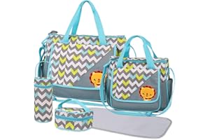 HALOVIE Set di 5PCS Borsa Fasciatoio Multifunzione a Tracolla Impermeabile Borsa Cambio Neonato Sacchetto Pannolino per Biberon Materna Pannolino Mat Vaiggio con Grande Capacità