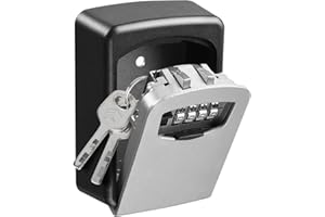 Supernic Wall Mounted 4-Digit Combination Key Lock Box - Outdoor Secure Waterproof Resettable Code for House Spare Keys, Business, Garage Push Button (Grey)
