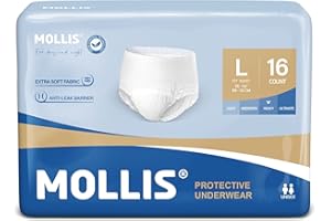 MOLLIS Pantalones Incontinencia para Adultos, Bragas Absorbentes para Hombres y Mujeres, Protección contra las fugas durante toda la noche, Control de Olores, Talla L, 64 Unidades