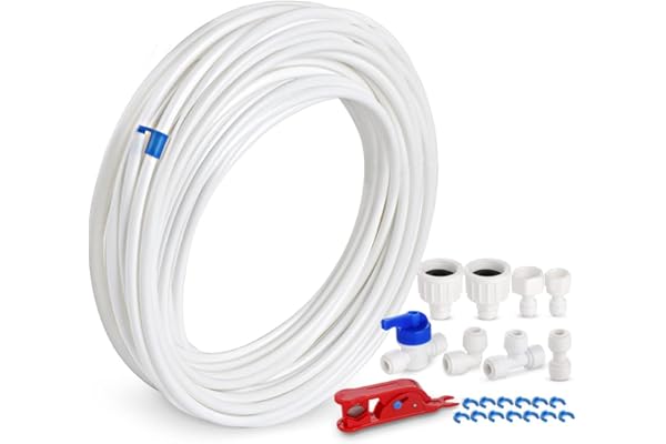 Kit de Frigo Tuyau D'alimentation en Eau Universel 15M,ilauke Tuyau D'alimentation en Eau avec Raccord de Connecteur pour Réfrigérateur Samsung Double Porte de Style Européen Tuya D'eau 6,35mm,1/4"