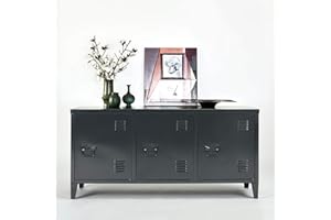 HOMY CASA Armario metálico armario de almacenamiento de metal de 2 capas 3 puertas de metal mueble de escritorio armario armario de oficina armario de almacenamiento armario con estante 120 × 40 × 58 cm, Negro