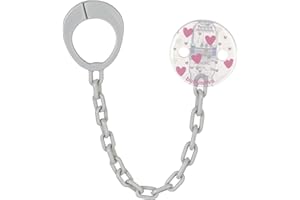 BABY-NOVA babynova Catena per Ciuccio con Clip e Anello Adattatore – Portaciuccio per Bambini – Compatibile con Qualsiasi Ciuccio – Accessorio per Passeggino – Essenziale per Neonati – Senza BPA - Cuori rosa