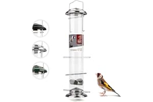 WILDTIER HERZ cœur d'animal Sauvage I Colonne d'alimentation de Graines de Niger Noires pour Chardonneret et Tarin - 5 Ans de Garantie - en métal antirouille, mangeoire pour Oiseaux (38cm, Argent)