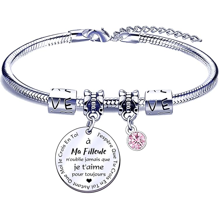 Bracelet Filleule En Acier Inoxydable – Cadeau Pour Marraine, Filleule, Naissance, Anniversaire Ou Noël – Moderne Et Réglable
