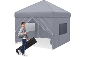 Zarfmiya Pavillon 2.5x2.5m Faltpavillon Wasserdicht Stabil Winterfest, Pop Up Faltpavillon mit Mesh Seitenwänden und 4 Sandsäcke, 50+ UV-Schutz Party Pavillon Gartenzelt Partyzelt, Grau