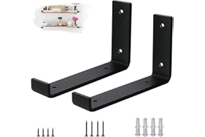 VTOPVMAX Scaffold Board Shelf Brackets 2 Pack - 5mm Thick Steel Heavy Duty Shelf Supports with Lips for 8 x 4 Inch (20cm x 10cm), Industrial Rustic Black Wall Shelf Brackets Kit