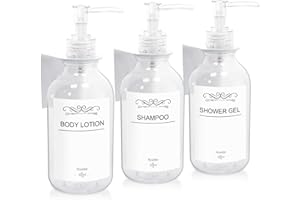 Roselee Juego de 3 dispensadores de jabón de Pared de 300 ml, dispensador de jabón Transparente, sin Agujeros, dispensador de Bomba de plástico con Embudo y Etiquetas Impermeables para Cocina y baño