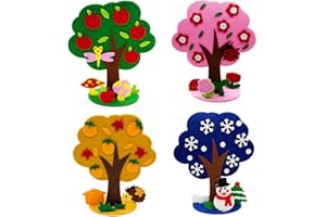 KEWUF 4 Pezzi Confezione da Cucito in Feltro per Bambini, Alberi Decorativi per Primavera, Estate, Autunno e Inverno, Kit per Lavoretti in Feltro, Feltro per Lavoretti, Fai da Te Bambini