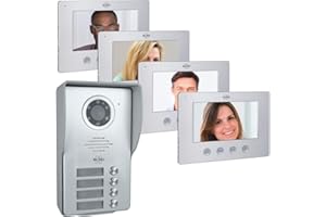 ELRO Videoportero DV477W4 de la familia 4 con pantalla a 4 colores, cámara con visión nocturna, tecnología de 4 hilos, 16 tonos de llamada, gris, talla única