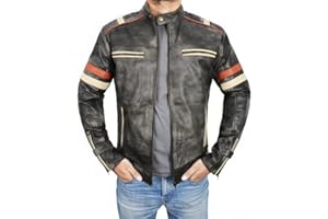 Fashion_First Mens Cafe Racer Retro Vintage Motorcycle Jacket - Black Grey Real Lambskin Distressed Leather Jacket | Bikers