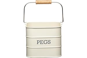 KitchenCraft Living Nostalgia Hanging Metal Peg Tin, Vintage Style Metal Storage Accessory for Laundry/Clothes Pegs - Antique Cream