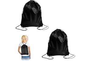 Doukesh 2 Pack Drawstring Bags, Drawstring Gym Bag for Mens & Womens, Black Sports String Bag String Swim PE Bag for Sports, School, Gym, Travel, Swimming, Beach, Fitness