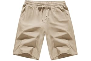 Yuson Girl Pantalones Cortos Hombre Verano Shorts Cintura Elástica Sueltos Cordón Pantalón Corto Algodón Casual Chino Pantalon Corto con Bolsillos