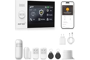 PGST Kit Alarma Casa con Aviso al Movil, Sistema de Alarma para Casa WiFi y 4G gsm sin cuotas con Pantalla Táctil 4.3” y Batería de 1000 mAh, Aplicación Tuya Smart Life, Alexa y Google