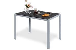 ‎LIFERUN LIFERUN Gartentisch mit Aluminiumrahmen, 110x70cm WPC Balkontisch Wetterfest, Rechteckiger Terrassentisch, Esstisch Outdoor, Hitze- und Wetterbeständig, rutschfest-Silber Grau