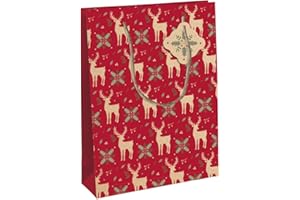 EUROWRAP Clairefontaine X- 29547-2C - Un sac cadeau Kraft- Format large - 26,5x14x33 cm - 210g - Motif : Rennes, Noël, Rouge Et Vert - Emballage Cadeaux, Idéal pour : Jeux De Société, Puzzles, Cadeaux