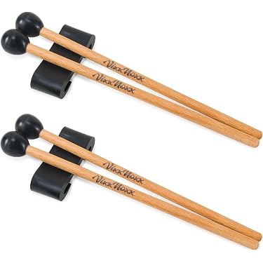Lot De 2 Maillets De Grosse Caisse Batterie – Tête Feutre + Corde Antidérapante Acier Inox, Noir Pro