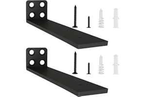 YFCVIP 2 Pzs Soporte Estanteria Pared, 30 cm Soporte Balda Flotante de Madera, Escuadras Para Estanterias Metalicas Invisibles, L Soporte Baldas Pared Industrial con Tornillos (Negra)