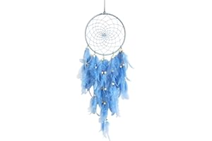 YTSMFL Dream Catcher for Girls, Large Dream Catchers for Bedroom Handmade Blue Dreamcatcher Beads and Feathers Wall Hanging Decoration for Living Room Bedroom
