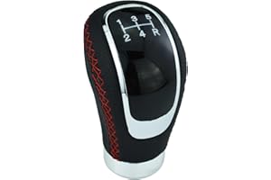 Temzzer 5 Speed Car Shifter Knob Light Transmission Stick PU Leather Gear Lever Handle for Most Manual Automotive Vehicles (Red Stitches)