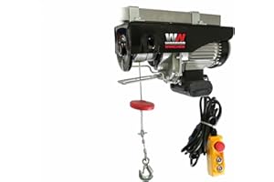 Warrior Winches Electric Hoist 240V 500kg with Wired Hand Remote Control, 18m Steel Cable, Overhead Lifting, Electric Pulley System, Power In & Out Motor, Ideal for Garage, Warehouses