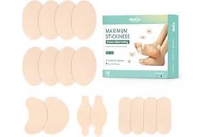 WELNOVE Lot de 16 pansements en moleskine pour pieds - Prévention des ampoules pour callosités - Soulagement de la randonnée et de la course à pied pour frotter douloureux, hypoallergénique et imperméable