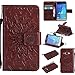 Produktbild Hozor PU Leder Hülle für Samsung Galaxy J1 2016 / J120F 4.5 zoll Embossing Prägung Blumen Muster Ledertasche Weiche TPU Soft Rückseite Abdeckung Handytasche Bumper Schutzhülle Brieftasche Flip Case Wallet Cover Bookstyle Handyhülle Tasche Anti-Scratch Shell Folio Klapphülle mit Standfunktion Magnetverschluss und Kredit Kartenfächer - braun
