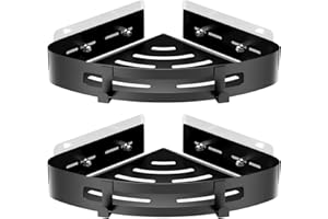 Uootach Pack of 2 Shower Shelves, No Drilling, Corner Shelf, Shower Basket, Shower Shelf Made of Aluminium with Hooks, Organiser for the Bathroom, Shower Shelves, Ideal for Bathrooms, Kitchens, Living