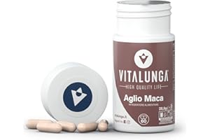 VITALUNGA HIGH QUALITY LIFE Maca Peruviana e Aglio Capsule 60 Capsule Ad Altissimo Dosaggio Integratore Energizzante Maca Nera e Aglio Elimina Metalli Tossici e Infezioni Normalizza Pressione Senza Additivi Made in Italy