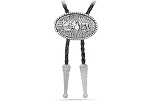 Yjfeshion Mens Western Bolo Tie Cowboy Longhorn Bull Design Handmade Leather Necktie for Husband Dad Gift