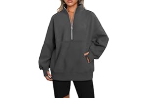 Famulily Women Half Zip Long Sleeve Pullover Sweatshirts Solid Relaxed Fit Winter Fleece Hoodies with Pocket S-XL