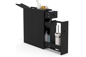 KOMFOTTEU Wąska szafka 2 szuflady, oszczędność miejsca, idealna dla wąskich przestrzeni, kolumna łazienkowa, do kuchni, biura, toalety, 48x16x58 cm (czarny)