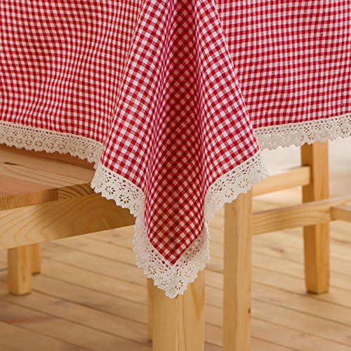 Qingv Idyllic grid-dyed cloth coffee table book dining table counter round-table, red and white, round-table cloth 130cm