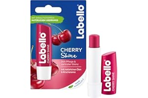 Labello Cherry Shine Lip Balm with Soft Red Shine and Shimmer Pigments and Cherry Flavours, Lip Care without Mineral Oils