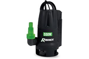Ribimex Pompa Sommersa per Acque Scure con Particelle fino a 35 mm, 550W, Portata 10.000L/h, Profondità Max 7 m, Prevalenza 7 m, Galleggiante Integrato, Modalità Manuale/Automatica - PRPVC550CA