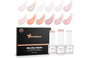 Nicedeco Rubber Base Gel 12 Colori Gel Ricostruzione 5 in 1 Rinforzo Unghie Fragili Autolivellante Unghie Nail Strengthener 12x5ml - SET12-3