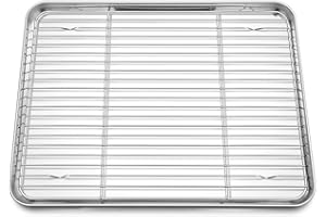 Joyfair - Bandeja para horno con rejilla de enfriamiento, de acero inoxidable, tamaño pequeño, bandeja para tartas y rejilla para tartas, rectangular y rejilla de enfriamiento para